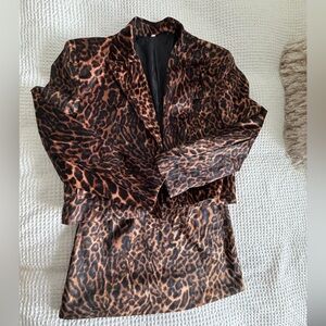 Leopard Print Women's Jacket & Skirt Set